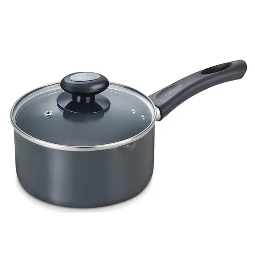 Prestige Hard Anodised Plus Gas and Induction Compatible Milk Pan with Glass Lid, 16cm, 1.5 L (Black)